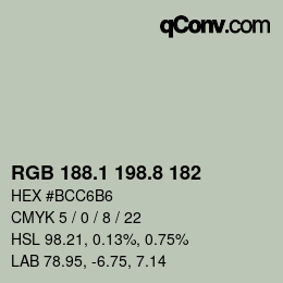 Color code: RGB 188.1 198.8 182 | qconv.com