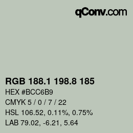 Color code: RGB 188.1 198.8 185 | qconv.com