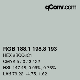 Color code: RGB 188.1 198.8 193 | qconv.com