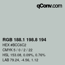 カラーコード: RGB 188.1 198.8 194 | qconv.com