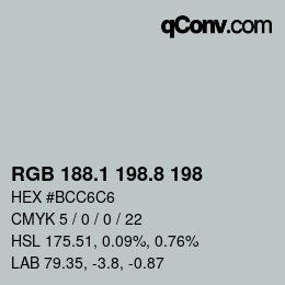 Color code: RGB 188.1 198.8 198 | qconv.com