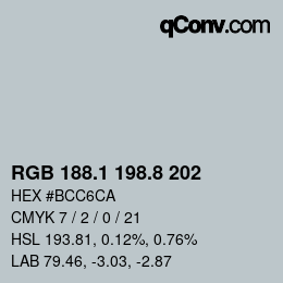 Color code: RGB 188.1 198.8 202 | qconv.com