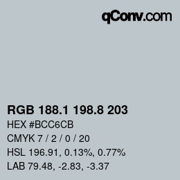 Color code: RGB 188.1 198.8 203 | qconv.com