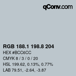 カラーコード: RGB 188.1 198.8 204 | qconv.com