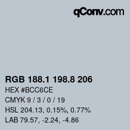 Color code: RGB 188.1 198.8 206 | qconv.com
