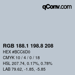 Color code: RGB 188.1 198.8 208 | qconv.com