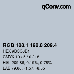 カラーコード: RGB 188.1 198.8 209.4 | qconv.com