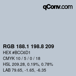 Farbcode: RGB 188.1 198.8 209 | qconv.com