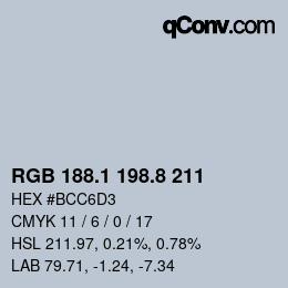 Color code: RGB 188.1 198.8 211 | qconv.com