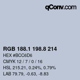 Color code: RGB 188.1 198.8 214 | qconv.com