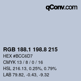 Color code: RGB 188.1 198.8 215 | qconv.com