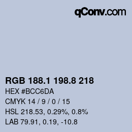 カラーコード: RGB 188.1 198.8 218 | qconv.com