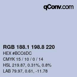 Color code: RGB 188.1 198.8 220 | qconv.com