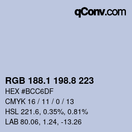 Color code: RGB 188.1 198.8 223 | qconv.com