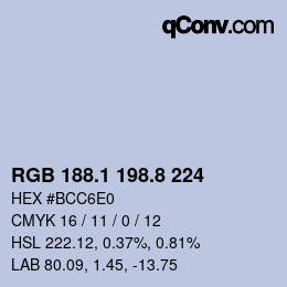 Color code: RGB 188.1 198.8 224 | qconv.com