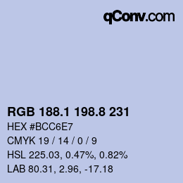 Color code: RGB 188.1 198.8 231 | qconv.com