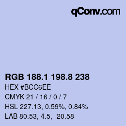カラーコード: RGB 188.1 198.8 238 | qconv.com