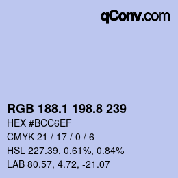 Color code: RGB 188.1 198.8 239 | qconv.com