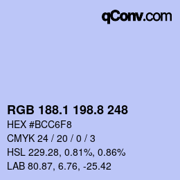 Color code: RGB 188.1 198.8 248 | qconv.com