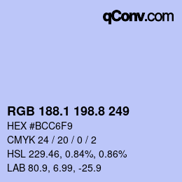 Color code: RGB 188.1 198.8 249 | qconv.com