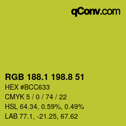 カラーコード: RGB 188.1 198.8 51 | qconv.com