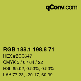 カラーコード: RGB 188.1 198.8 71 | qconv.com