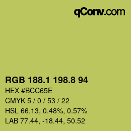 カラーコード: RGB 188.1 198.8 94 | qconv.com