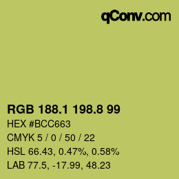 カラーコード: RGB 188.1 198.8 99 | qconv.com