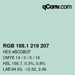 カラーコード: RGB 188.1 219 207 | qconv.com