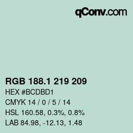カラーコード: RGB 188.1 219 209 | qconv.com