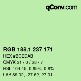カラーコード: RGB 188.1 237 171 | qconv.com