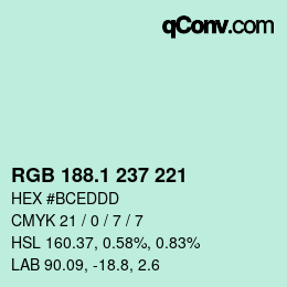 Color code: RGB 188.1 237 221 | qconv.com