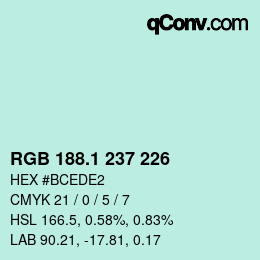 Color code: RGB 188.1 237 226 | qconv.com