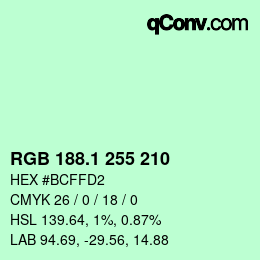 カラーコード: RGB 188.1 255 210 | qconv.com