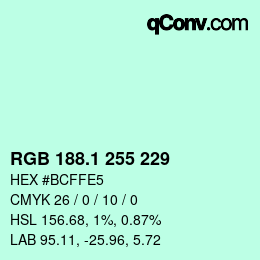 カラーコード: RGB 188.1 255 229 | qconv.com