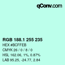 Color code: RGB 188.1 255 235 | qconv.com