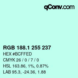 カラーコード: RGB 188.1 255 237 | qconv.com