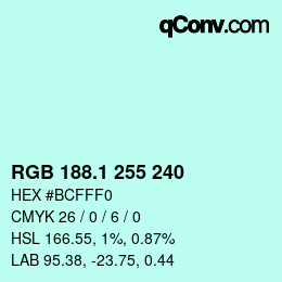 Color code: RGB 188.1 255 240 | qconv.com