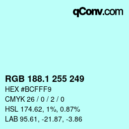 Color code: RGB 188.1 255 249 | qconv.com