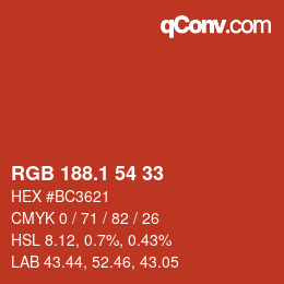 カラーコード: RGB 188.1 54 33 | qconv.com