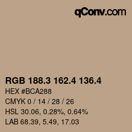 カラーコード: RGB 188.3 162.4 136.4 | qconv.com