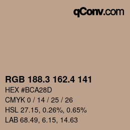 カラーコード: RGB 188.3 162.4 141 | qconv.com