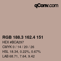 カラーコード: RGB 188.3 162.4 151 | qconv.com
