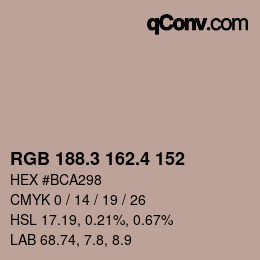 カラーコード: RGB 188.3 162.4 152 | qconv.com