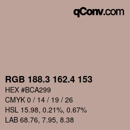 カラーコード: RGB 188.3 162.4 153 | qconv.com