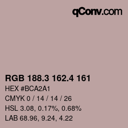 カラーコード: RGB 188.3 162.4 161 | qconv.com