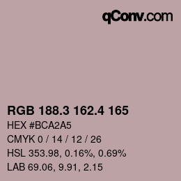 カラーコード: RGB 188.3 162.4 165 | qconv.com