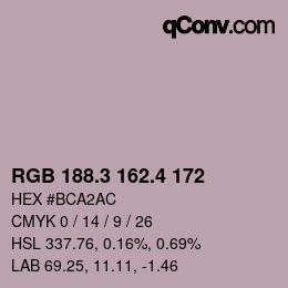 カラーコード: RGB 188.3 162.4 172 | qconv.com