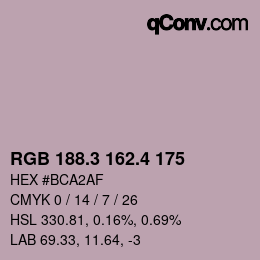 カラーコード: RGB 188.3 162.4 175 | qconv.com