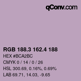 カラーコード: RGB 188.3 162.4 188 | qconv.com